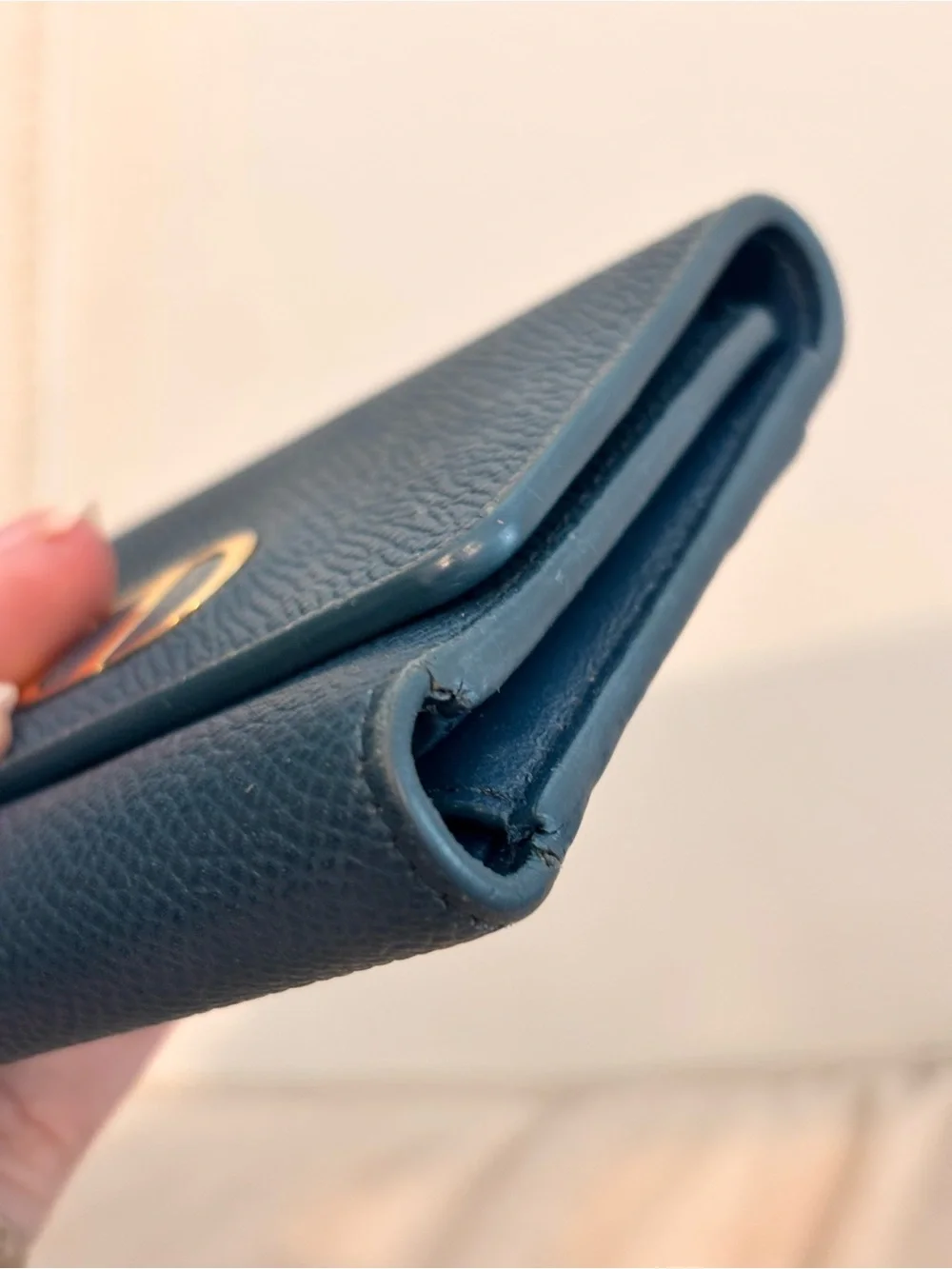 Christian Dior 30 Montaigne Lotus Teal Pebbled Leather Compact Wallet W/ COA